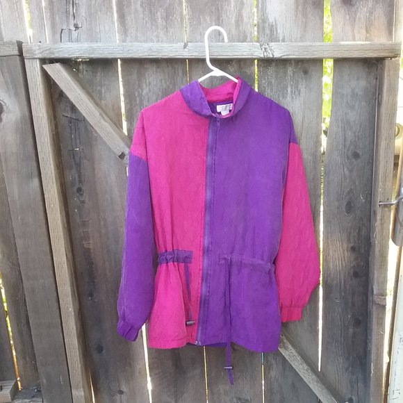 Vintage 100% Silk Quilted Pink & Purple Jacket 80s Apres Ski Retro Barbiecore